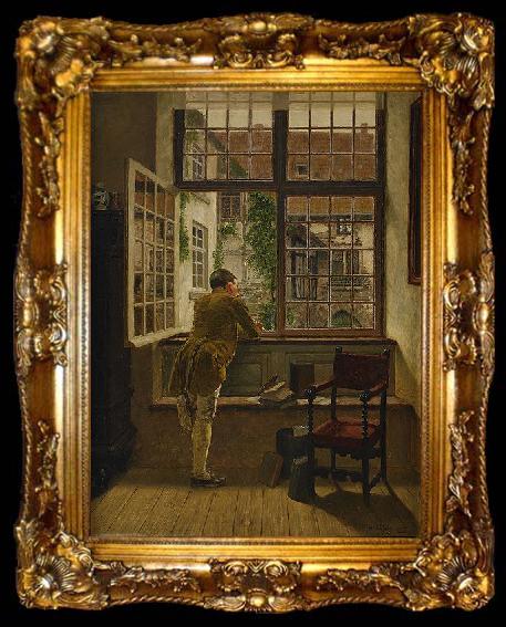 framed  Henrik Nordenberg Interior with a boy at a window, ta009-2